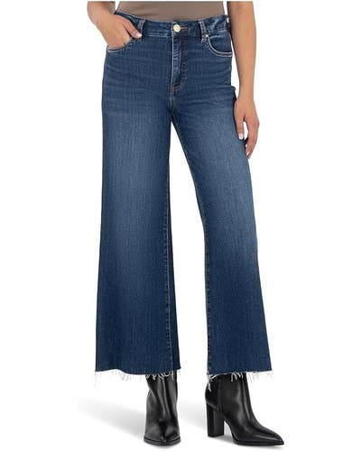KUT from the Kloth Meg Fab Ab Wide Jeans Womens 0 Blue Raw Hem High-Rise GBO1981