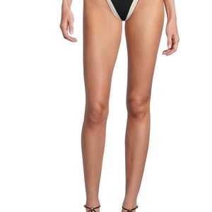 L*Space Mackenzie Bikini Bottom Women's XL Black Cream Stretch Swimwear GBO2549