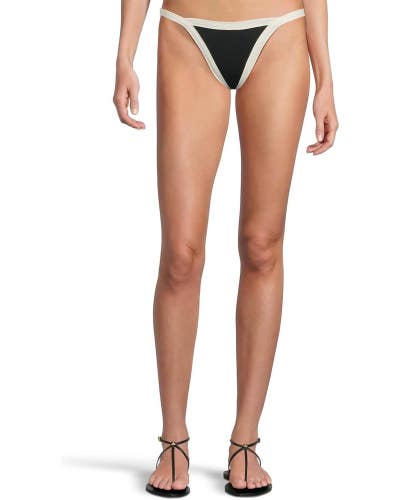 L*Space Mackenzie Bikini Bottom Women's XL Black Cream Stretch Swimwear GBO2549