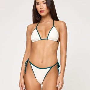 L*Space Aspen Triangle Top Womens Large Cream Deep Teal Stretch Swimwear GBO2546