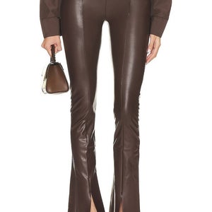 Norma Kamali Spat Leggings Womens Small Chocolate Ankle Slit Flared Leg GBO2109