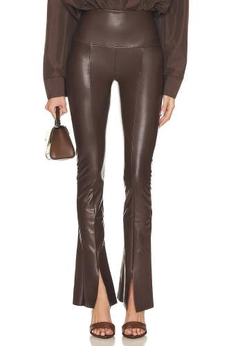 Norma Kamali Spat Leggings Womens Small Chocolate Ankle Slit Flared Leg GBO2109