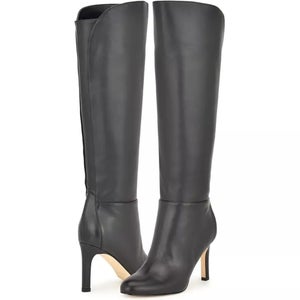 Nine West Sancha Boots Women's US 8 Black Leather Almond Toe Knee-High RHS7104