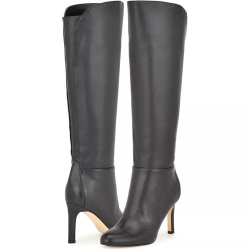 Nine West Sancha Boots Women's US 8 Black Leather Almond Toe Knee-High RHS7104