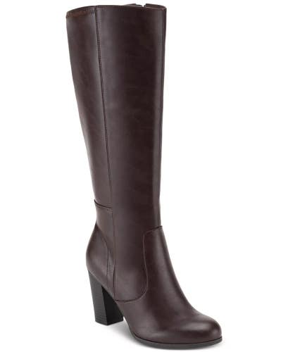 Style & Co Addyy Boots Women's 7.5 Brown Round Toe Block Heel Knee High RHS7129