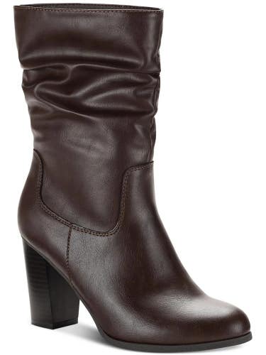 Style & Co Saraa Boots Women's 5 Brown Faux Leather Block Heel Mid-Calf RHS7099