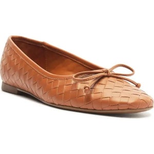 Schutz Arissa Woven Ballet Flats Womens 8 Cuoio Brown Leather Square Toe RHS7111