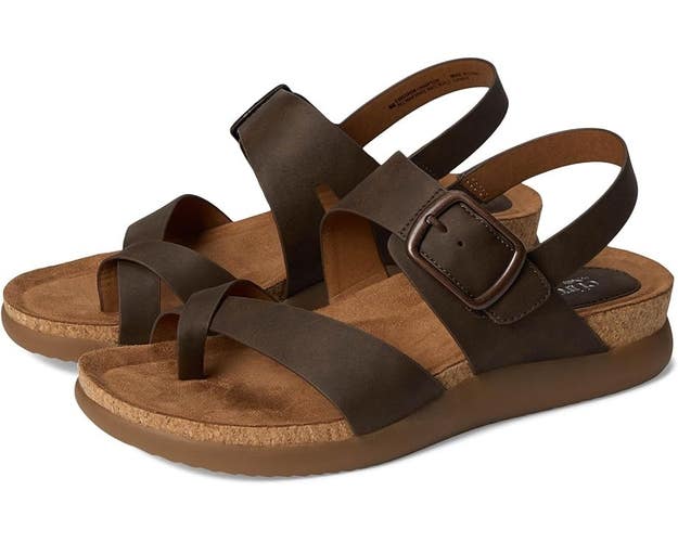 EuroSoft Hampton Sandals Women's 8 Mocha Faux Leather Open Toe Slingback RHS7197