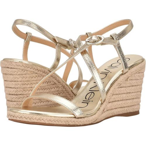 Calvin Klein Blairy 2 Sandals Women's US 10 Gold Wedge Heel Espadrille ZAP1057