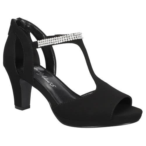 Easy Street Flash Sandals Womens 8.5 Black Rhinestone T-Strap Block Heel ZAP1121