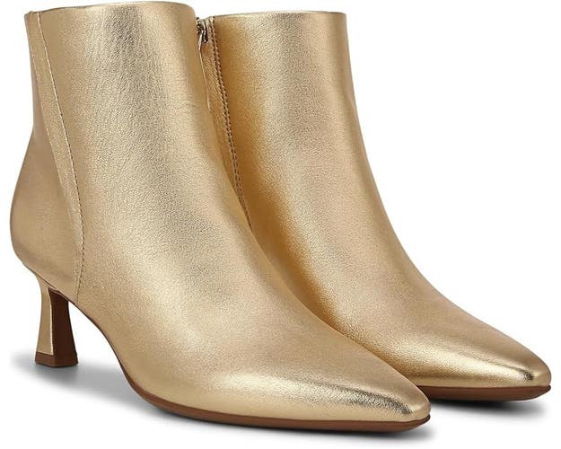 Naturalizer Deesha Bootie Women's 9.5 Gold Leather Side Zip Ankle Boots ZAP2294