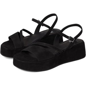 Eileen Fisher Dae Sandals Women 6.5 Black Leather Ankle Strap Wedge Heel ZAP1119