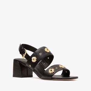 Kate Spade New York Spade Sandals Women's 5 Black Flower Stud Block Heel ZAP1129
