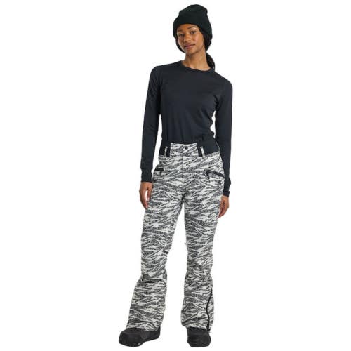 Burton Marcy Ski Pants Womens Large White Zebra Camo Rise High Waterproof JAX855