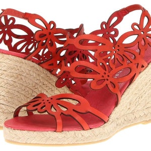 Eric Michael Jillian Sandal Women's 9 Red Leather Wedge Heel Espadrille HAWK2084