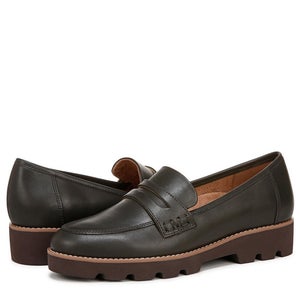 Vionic Cheryl II Penny Loafers Women's 7.5 Black Leather Slip On Shoes HAWK2074