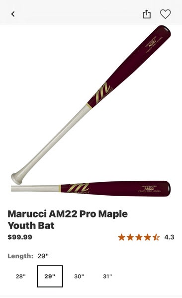 2020 Marucci AM22 Maple Training Bat 17.5 oz 29" (Used)