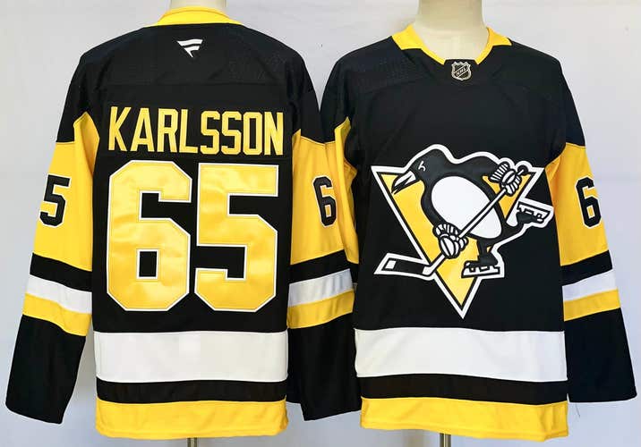 Men’s Pittsburgh Penguins Erik Karlsson #65 Black Home Hockey Replica Jersey