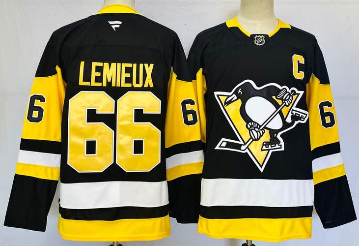 Men’s Pittsburgh Penguins Mario Lemieux #66 Black Home Hockey Replica Jersey