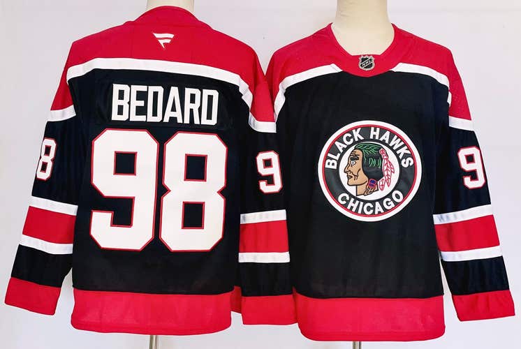 Men’s Chicago Blackhawks Connor Bedard #98 Black Alternate (RETRO) Hockey Replica Jersey