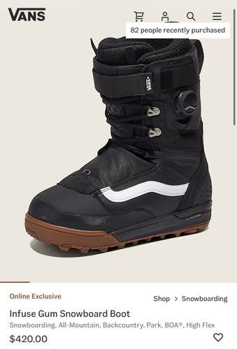 Men's Size M 10.0 (W 11.0) Vans Infuse Snowboard Boots All Mountain (Used)