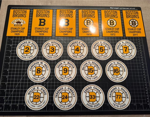 Boston Bruins Stanley Cup & Retired Number Decal Banners Set  CHARA