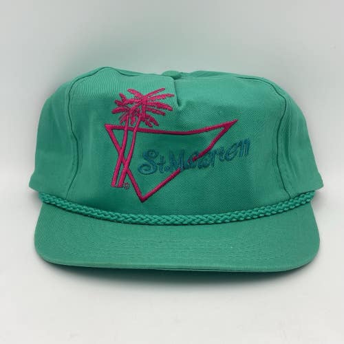 Vintage 80s St. Maarten Tropical Vacation Souvenir Snapback Rope Hat Cap