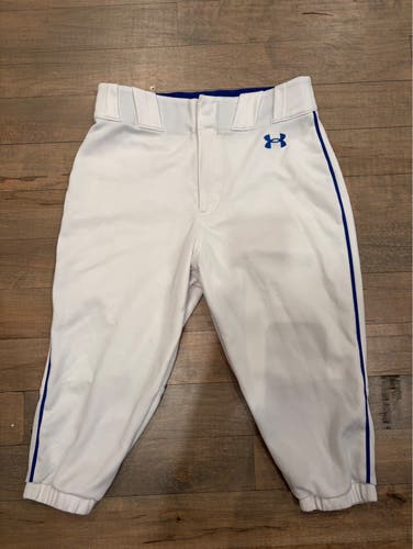 Size Small Under Armour White Knicker Baseball Pants With Blue Piping