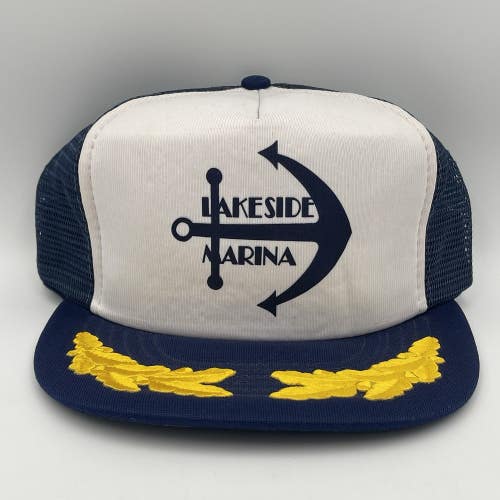 Vintage Lakeside Marina Nautical Boat Snapback Trucker Hat Cap