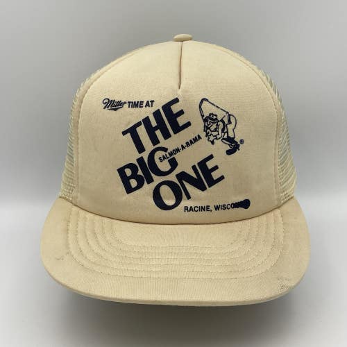 Vintage Miller Beer The Big One Salmon-A-Rama Racine Snapback Mesh Trucker Hat