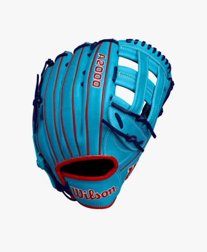 Wilson 2024 Fall A2000 1750 Sky Blue/Red 12.50" Baseball Glove WBW102706125