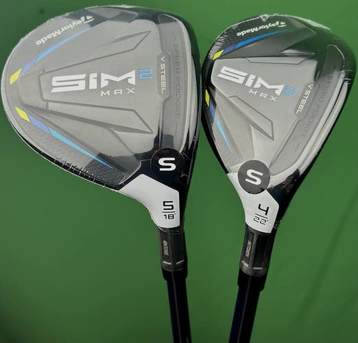 TaylorMade SIM2 Max Fairway Wood, Hybrid Set 5W-18*, 4H-22* Stiff w/ Covers NEW!
