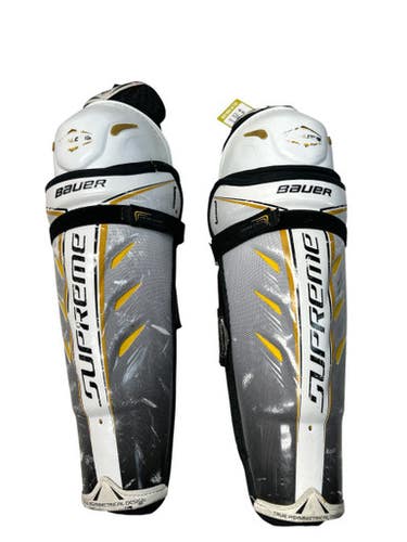 Used Bauer SUPREME Senior Shin Guards White/Black/Yellow 17" 11835-S000203605