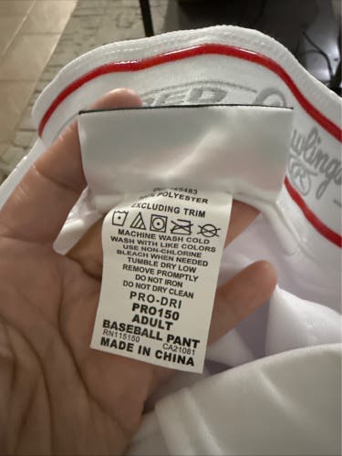 Rawlings Semi-Relaxed Fit White Men’s Baseball Pants  XL(New)