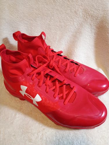 Red Men's Size M 14.0 (W 15.0) Adult Under Armour Low Top Molded Cleats (New)