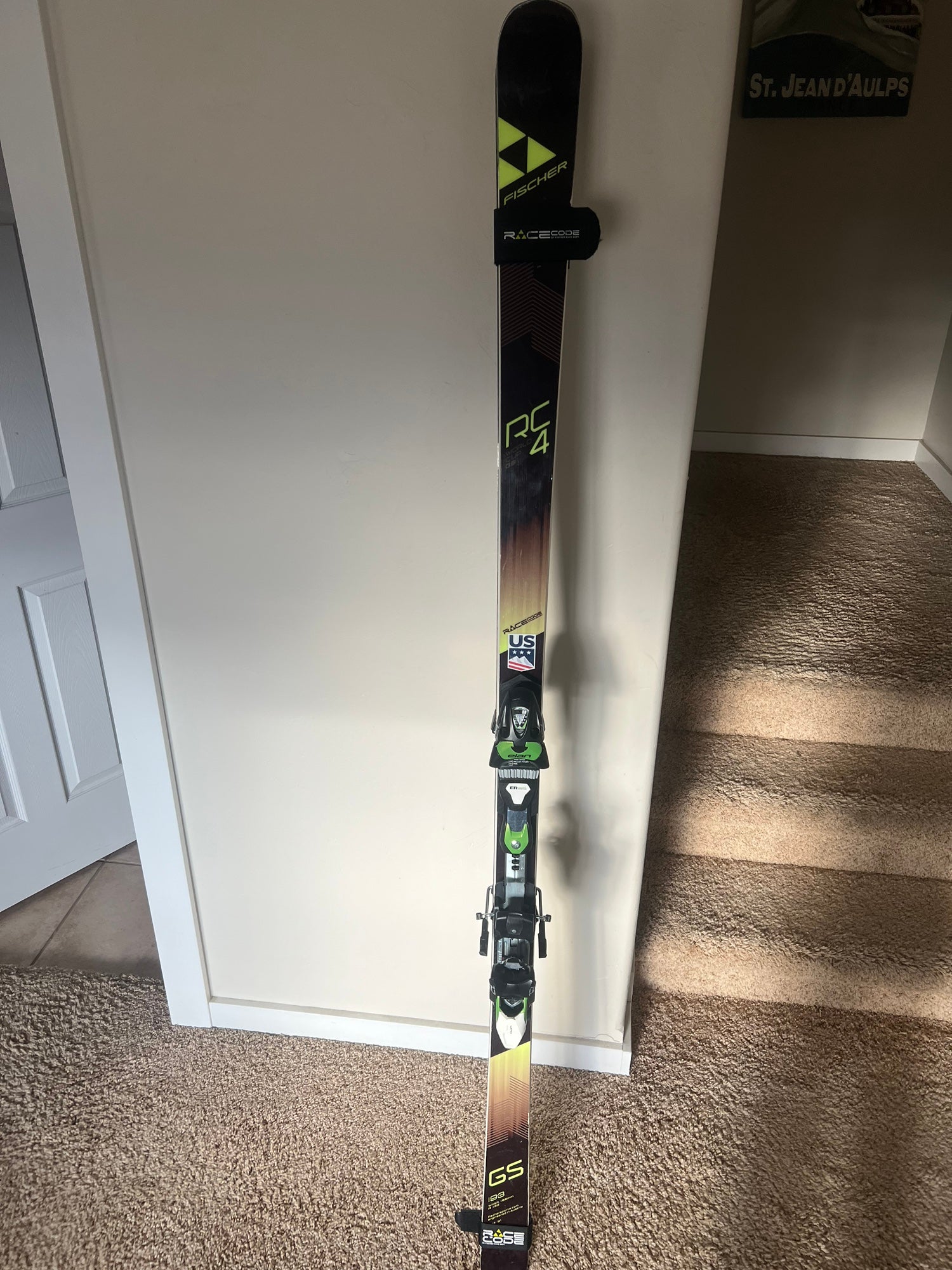 Fischer RC4 WC GS 193 cm Racing Skis With New Elan Bindings
