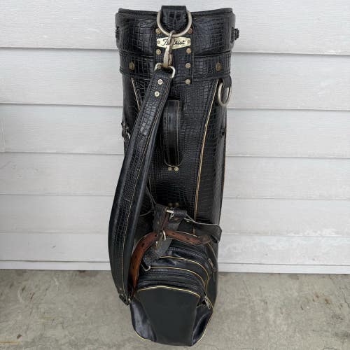 Vintage Titleist Black Gold Faux Alligator Leather Accent Golf Cart Bag USA
