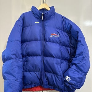 #2736 Starter Mens Red and Blue Down Jacket Buffalo Bills Vintage NFL Puffer