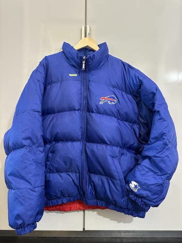 #2736 Starter Mens Red and Blue Down Jacket Buffalo Bills Vintage NFL Puffer