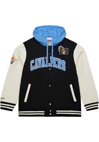 MENS CLEVELAND CAVALIERS MITCHELL AND NESS MENS COURTSIDE HEAVYWEIGHT JACKET - BLACK
