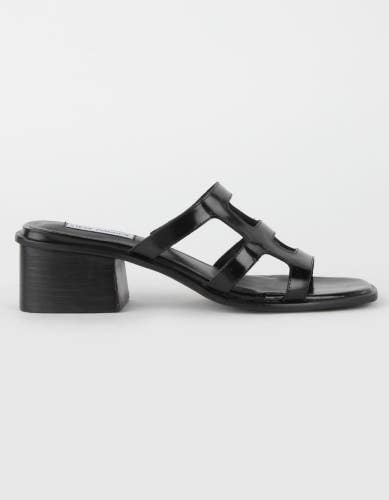 Steve Madden Princess Sandals Women's 8 Black Leather Slip On Block Heel ZAP1307