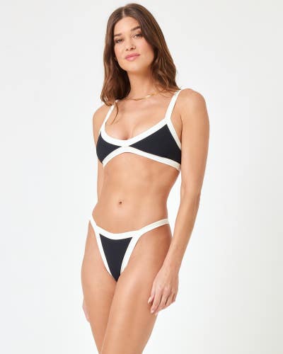 L*Space Taylor Bikini Top Women's XS Black Cream Stretch Swimwear Beach GBO2474