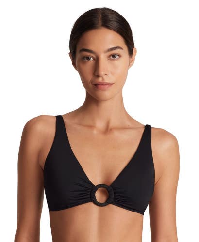 Lauren Ralph Lauren Bikini Top Women's 8 Black Macrame-Ring Swimwear GBO2494