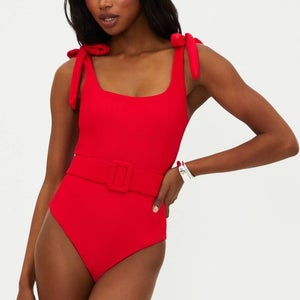 Beach Riot Sydney Swimsuit Women Small Red Tie Shoulder Belted One-Piece GBO2148
