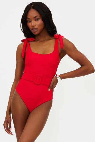 Beach Riot Sydney Swimsuit Women Small Red Tie Shoulder Belted One-Piece GBO2148