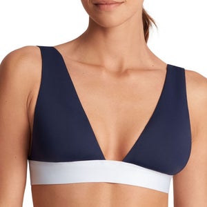 Lauren Ralph Lauren Bikini Top Women's 12 Navy Blue Banded Modern V-Neck GBO2486