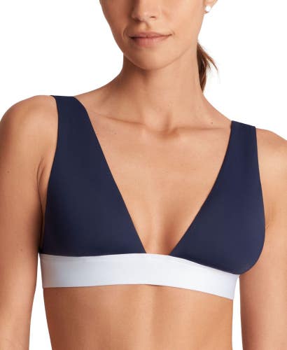 Lauren Ralph Lauren Bikini Top Women's 12 Navy Blue Banded Modern V-Neck GBO2486