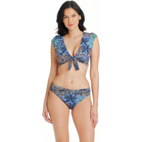 Bleu Rod Beattie by The Sea Top Women's 10 Blue Palm Tree Tie-Front Swim GBO2476