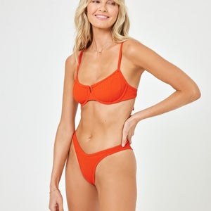 L*Space Ribbed Dominic Bikini Bottom Women's XL Orange Stretch Swimwear GBO2490