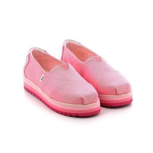 Toms Alpargata 10019840 Girls 5 Pink Twill Glimmer Slip-On Platform Shoe RHS7165